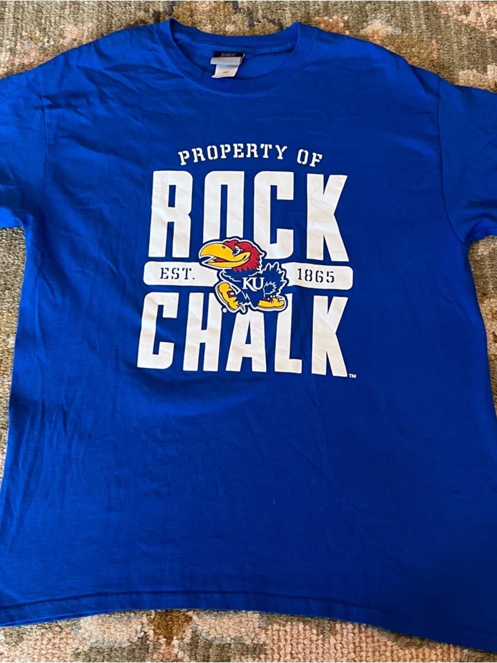 Kansas Jayhawks Rock Chalk MV Sport Shirt Men’s size Large Color Blue‎